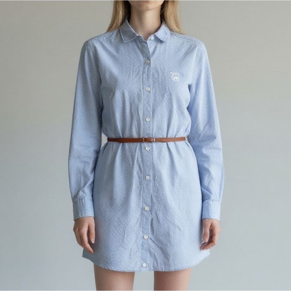 Tommy Hilfiger Light Blue Microdot Button-Down Shirt Dress